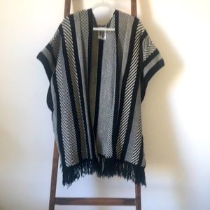 Black and White Knit Poncho Wrap